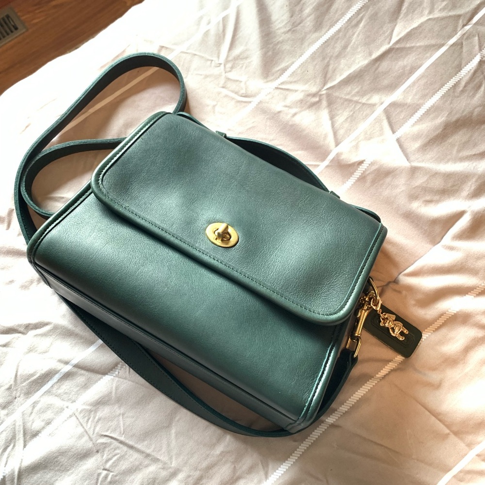 Vintage Coach Green Leather Court Bag